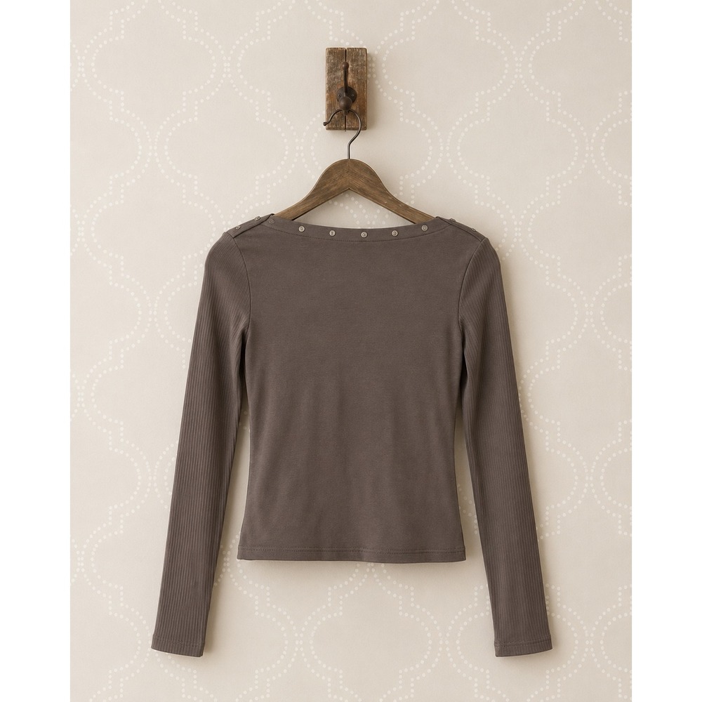 Edikted Long Sleeve Top Button Trim Boat Neck Brown Size S - Picture 1 of 10